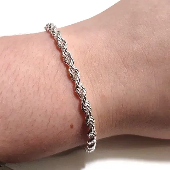 S925 Silver Plated Rope Necklace Bracelet Jewelry Set Christmas Birthday Gift!